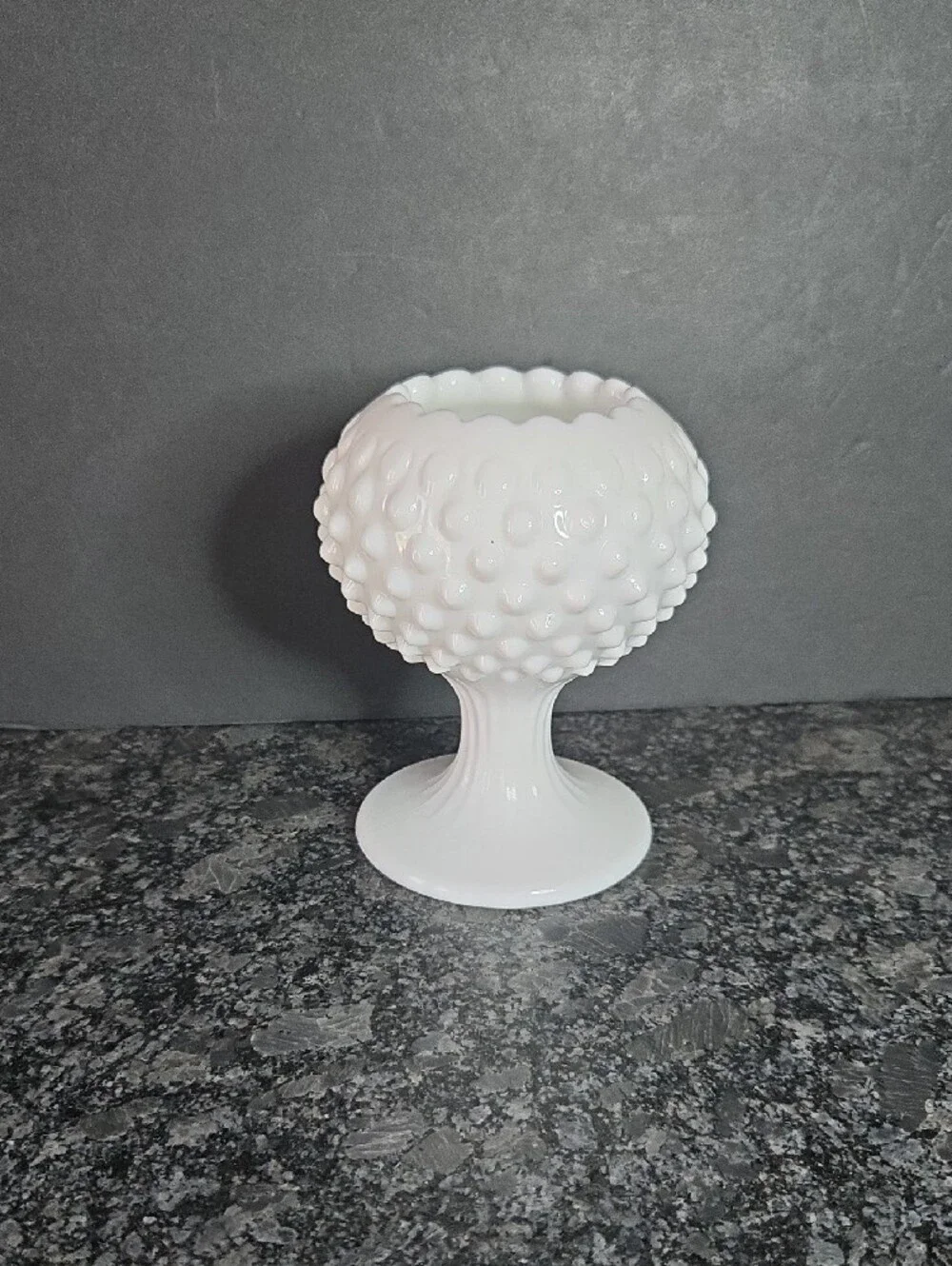 Vintage Fenton White Milk Glass Hobnail Pedestal Rose Bowl Vase